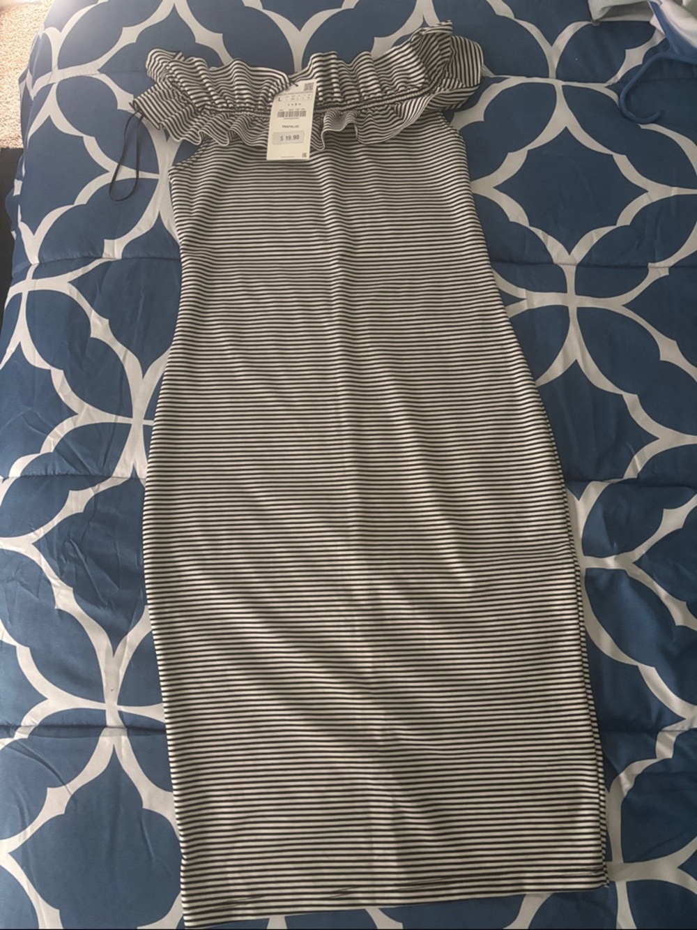 Zara Black and White Strapless Ruffle Bodycon Dress